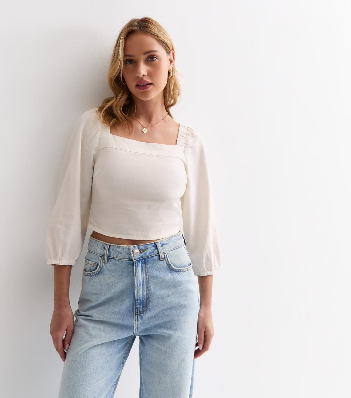 Only Women's Off White Square Neck Linen Blend Top ONLY New Look