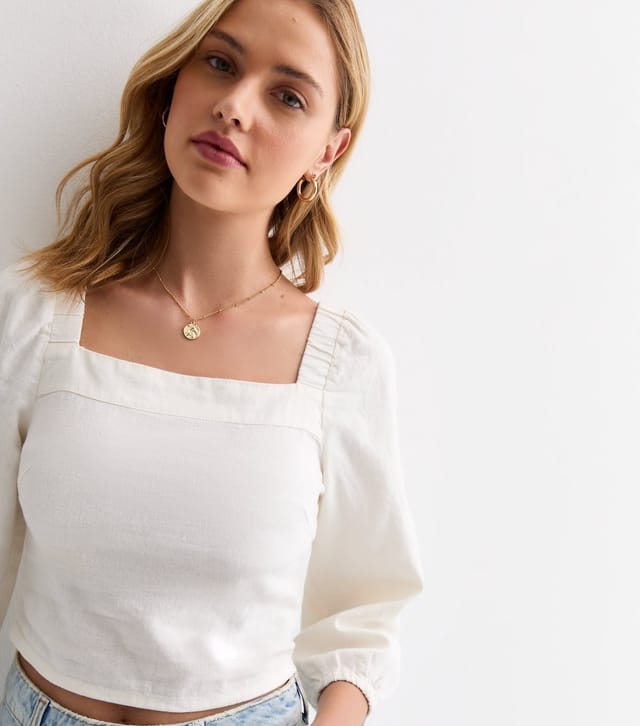 Only Women's Off White Square Neck Linen Blend Top ONLY New Look - 2