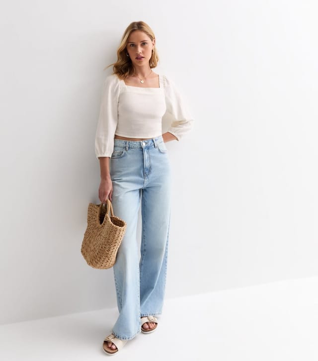 Only Women's Off White Square Neck Linen Blend Top ONLY New Look - 3