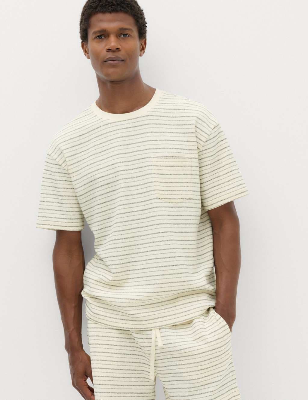 Marks & Spencer M&S Natural Cotton-Rich Textured Striped T-Shirt