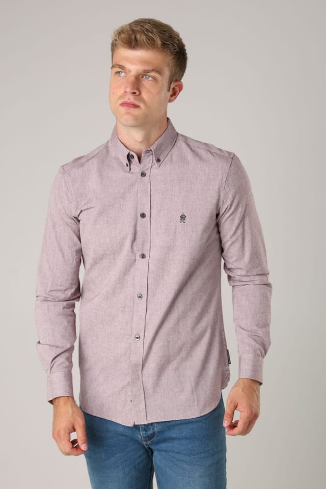 French Connection French Connection Men's Cotton Long Sleeve Oxford Shirt in Burgundy - 2