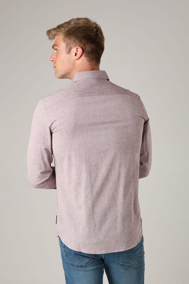 French Connection French Connection Men's Cotton Long Sleeve Oxford Shirt in Burgundy - 3