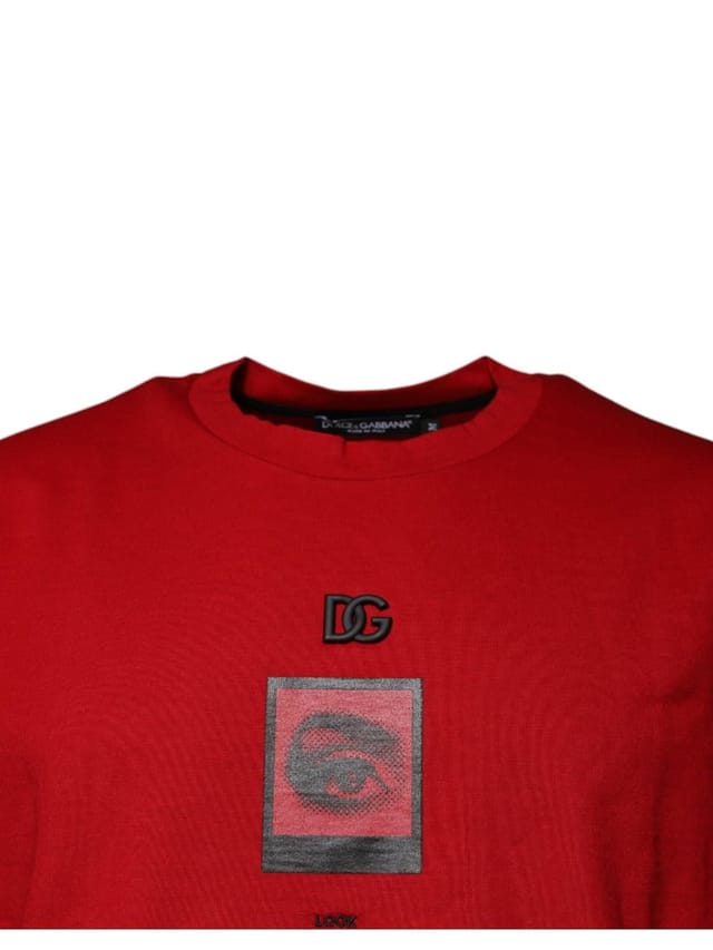 Dolce & Gabbana Dolce & Gabbana Men's Red DG Eye Cotton Crew Neck T-shirt - 3