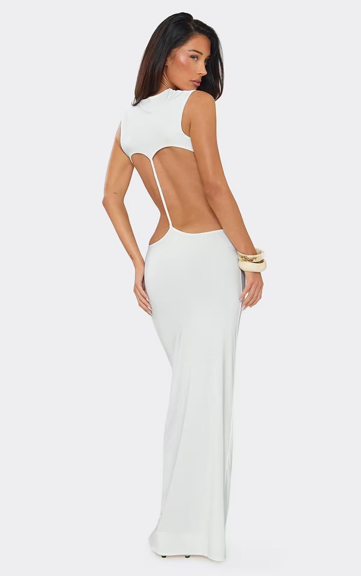 EGO Sleeveless Cut Out Front Maxi Dress In White, Women's Size UK 6