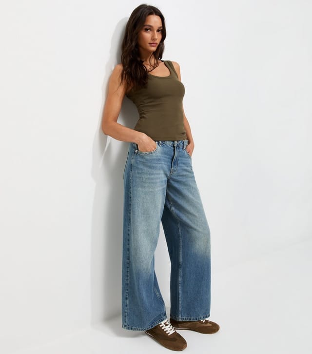 New Look Women's Dark Green Cotton Rich Ribbed Scoop Neck Vest Top New Look - 3