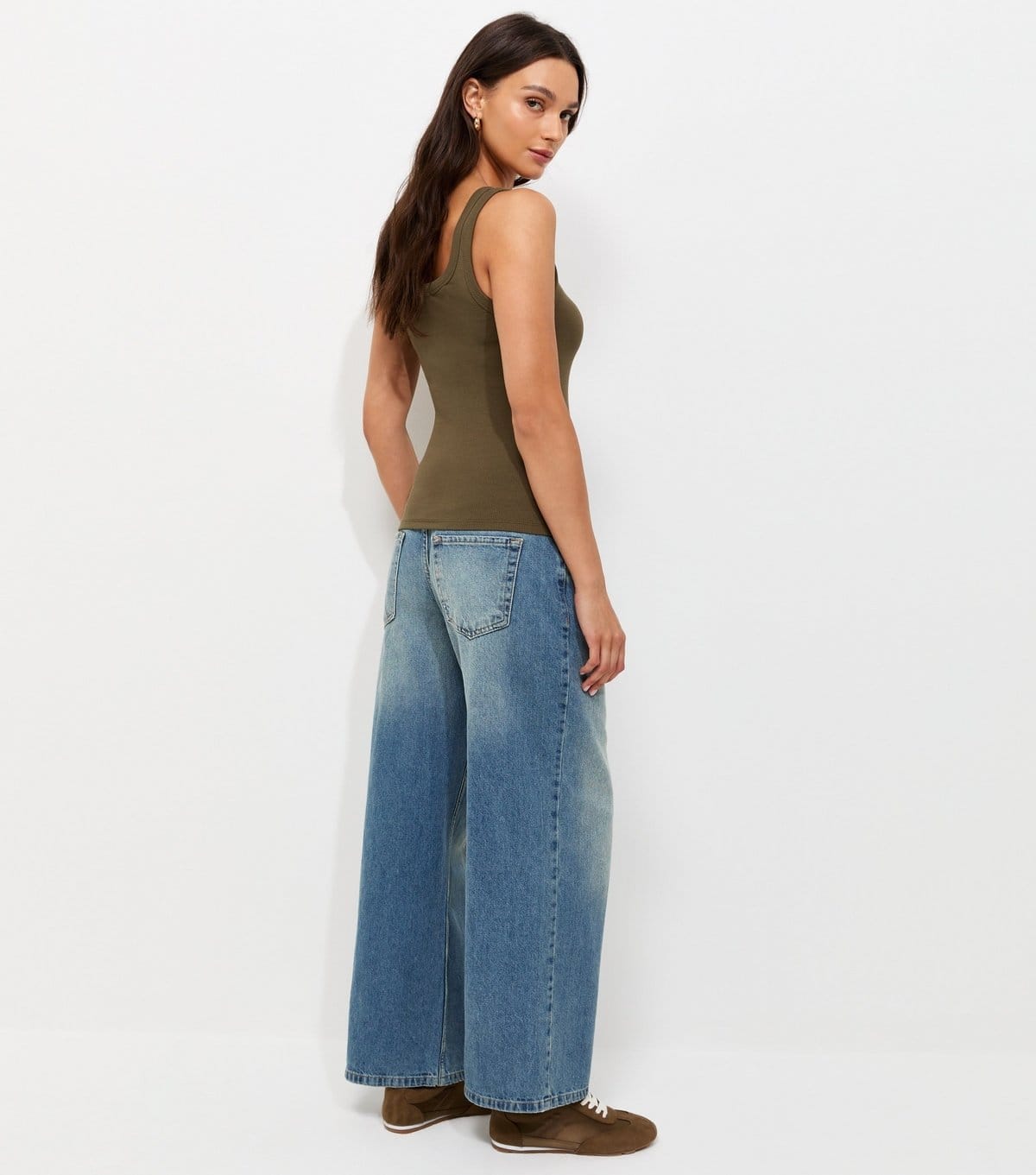 New Look Women's Dark Green Cotton Rich Ribbed Scoop Neck Vest Top New Look - 4