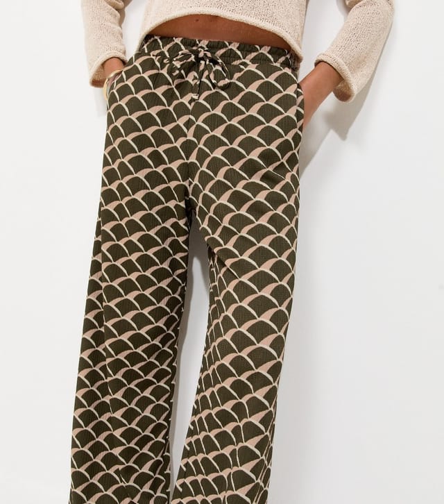 New Look Women's Green Crinkle Texture Geometric Print Wide Leg Trousers New Look - 3