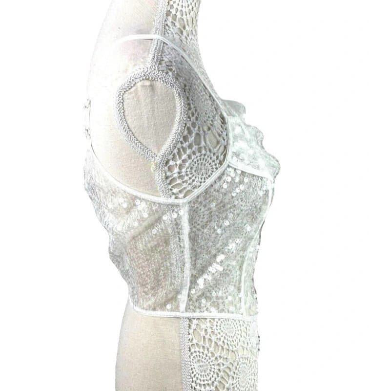 PrettyLittleThing Pretty Little Thing Sheer Sequin One Sleeve Corset Top Women’s UK Size 8 Cropped