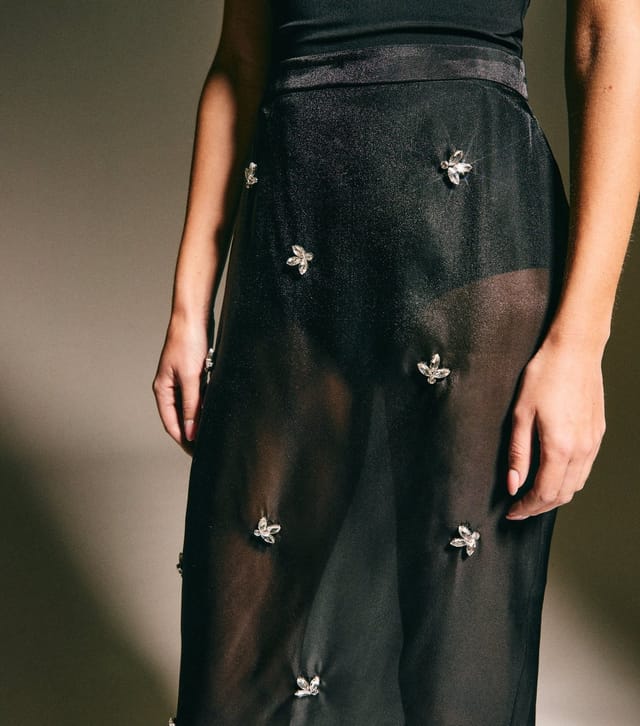 New Look Women's Black Organza Gem Embellished Sheer Midi Skirt New Look - 2