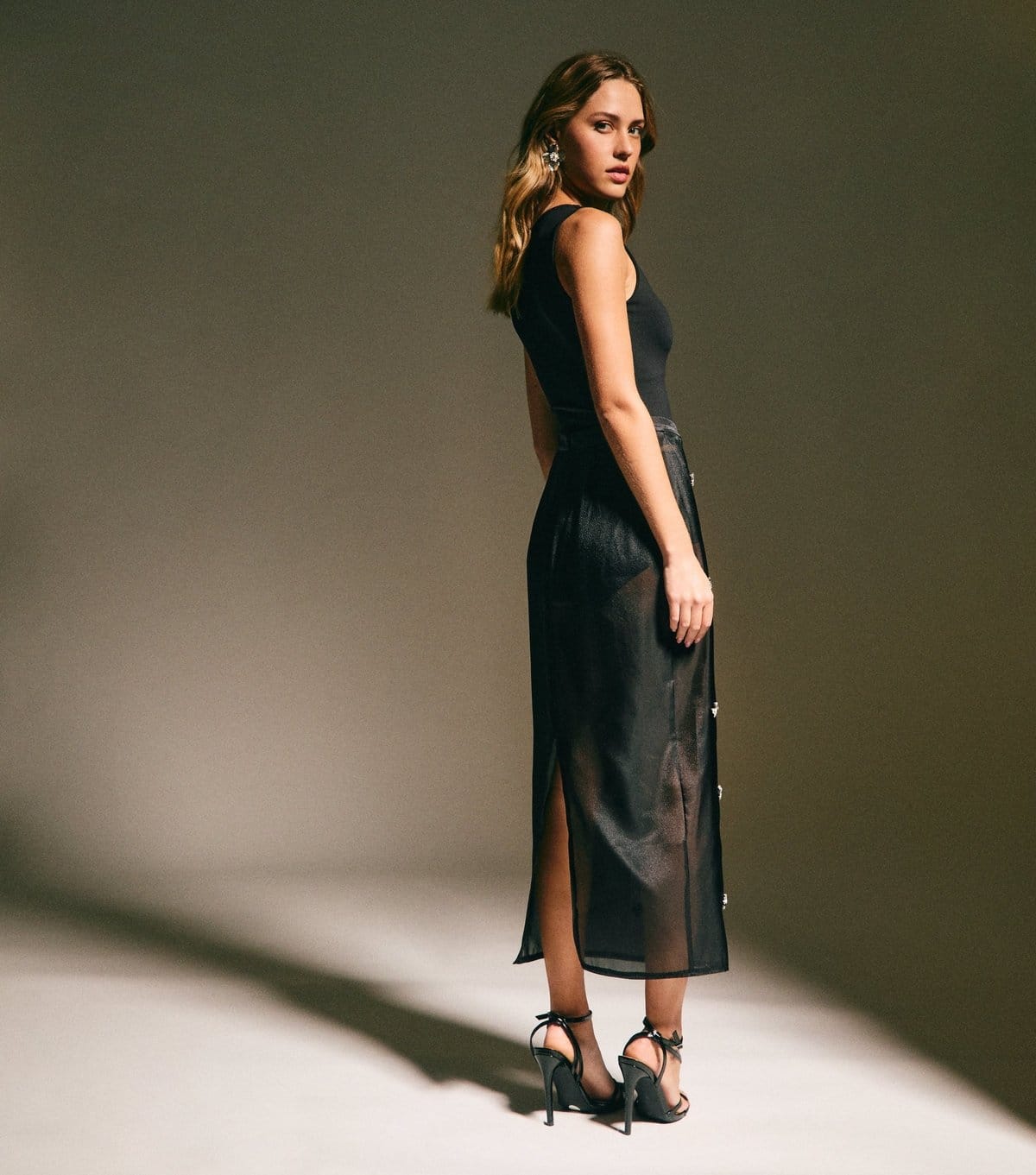 New Look Women's Black Organza Gem Embellished Sheer Midi Skirt New Look - 4