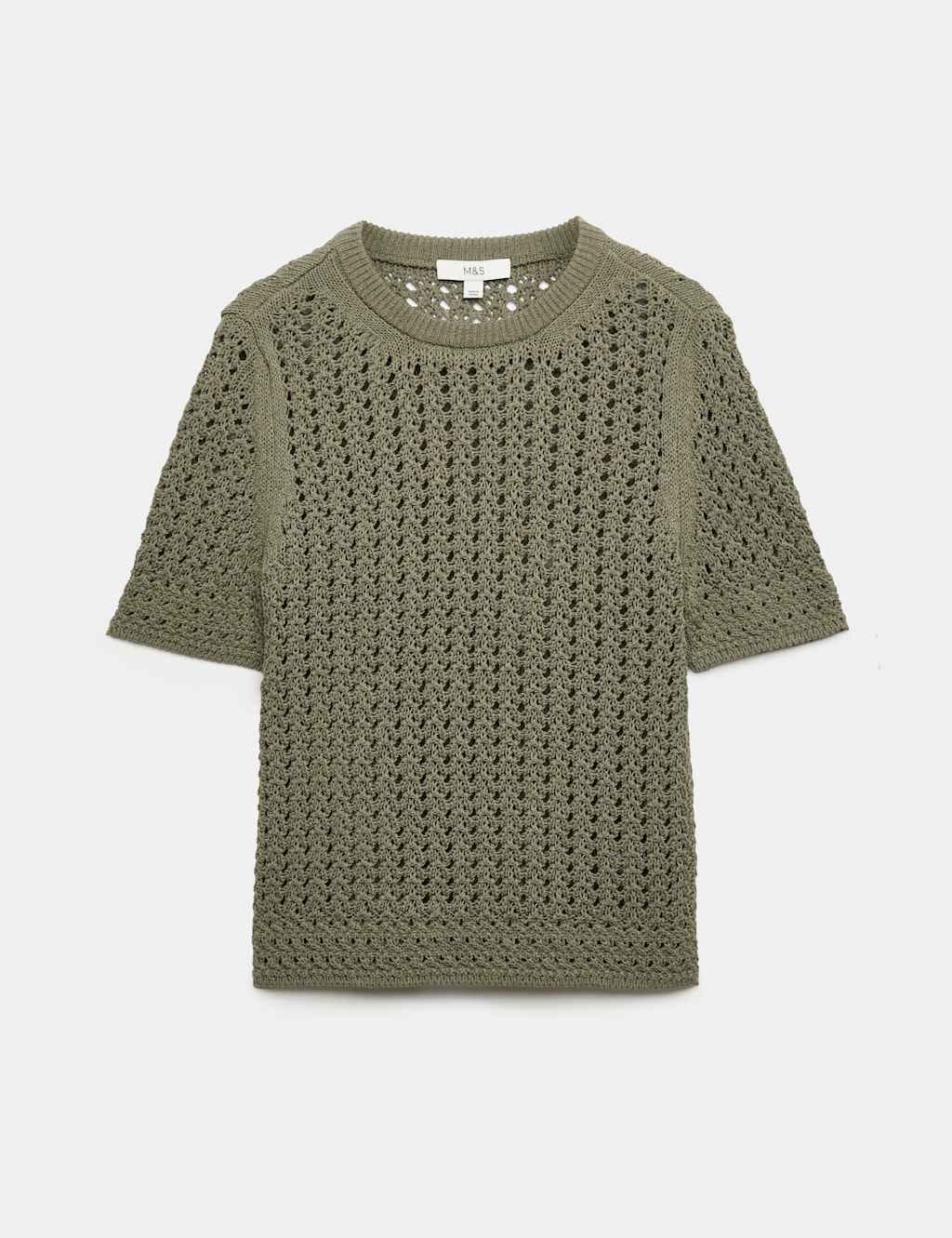 M&S Light Olive Cotton Blend Textured Knitted Top