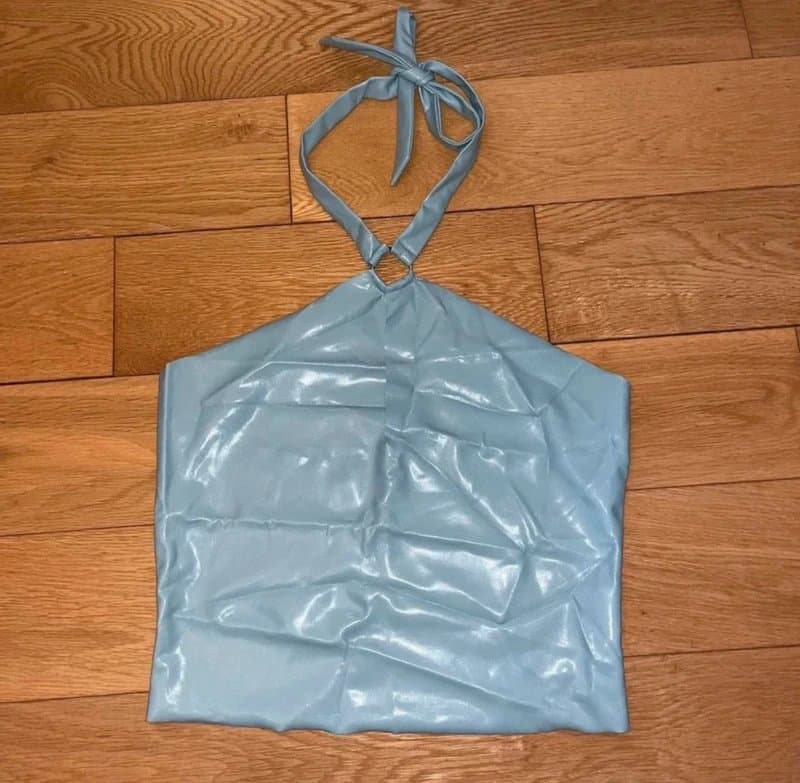 ASOS ASOS Baby Blue Vinyl Halter Neck Crop Top / Size S (UK 8-10)