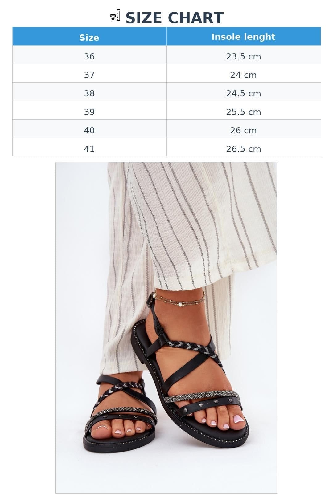 Love Lace Love Lace Women's Decorative Braided Strap Flat Sandals with Buckle in Black - 4