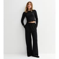 New Look Women's Black Textured Wide Leg Trousers New Look