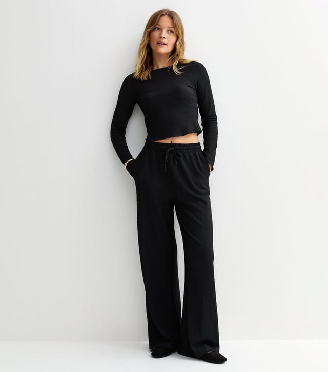 New Look Women's Black Textured Wide Leg Trousers New Look - 2