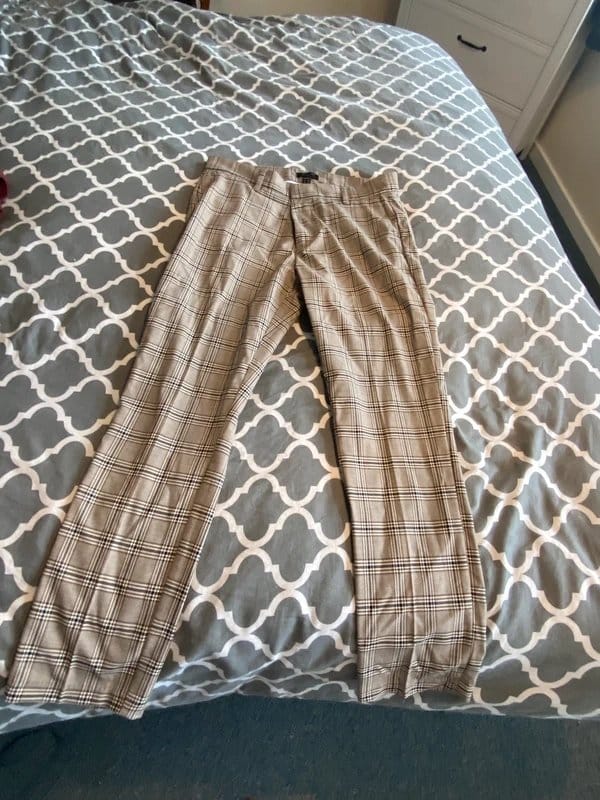 New Look Men's Beige & Brown Plaid Trousers