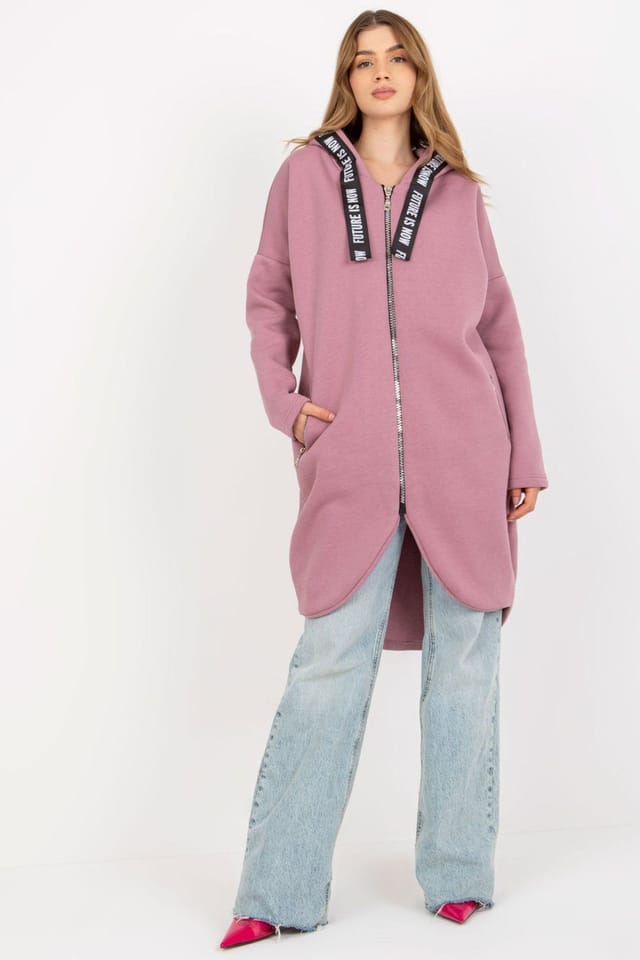 Love Lace Love Lace Women's Extended Cut Hooded Zip Sweatshirt with Pockets in Pink - 2