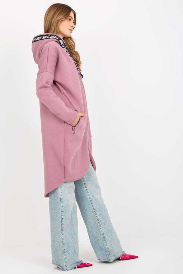 Love Lace Love Lace Women's Extended Cut Hooded Zip Sweatshirt with Pockets in Pink - 3