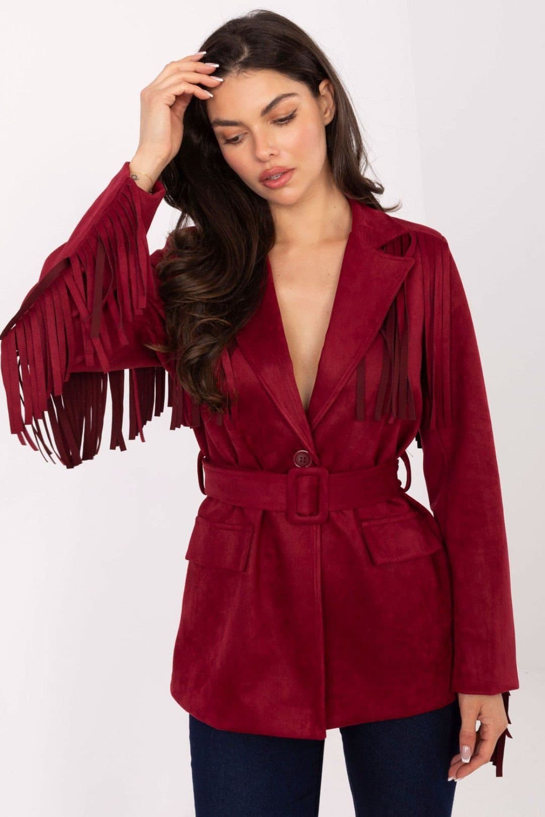 Love Lace Love Lace Red Suede Effect Blazer with Fringe Belt