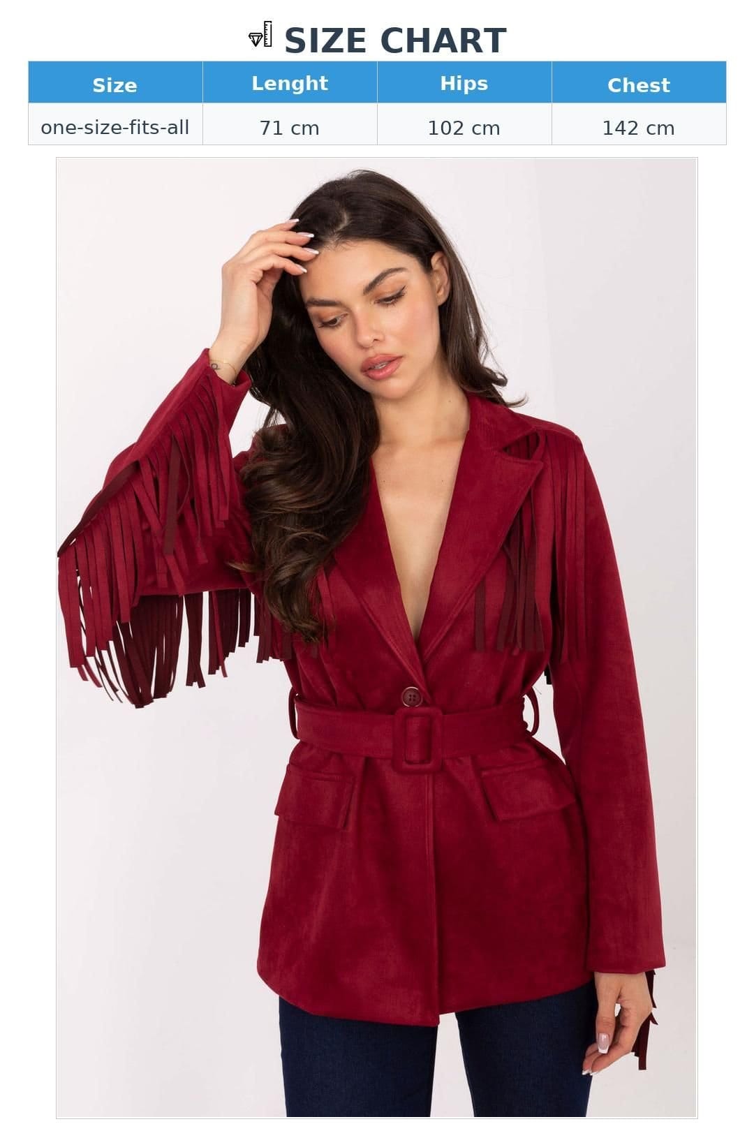 Love Lace Love Lace Women's Boho Suede Effect Blazer with Fringe Belt in Red - 4