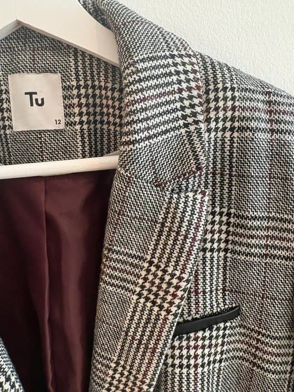 TU Vintage Style Tweed Blazer Jacket Size 12 | Country Hunting Shooting Equestrian Houndstooth Check