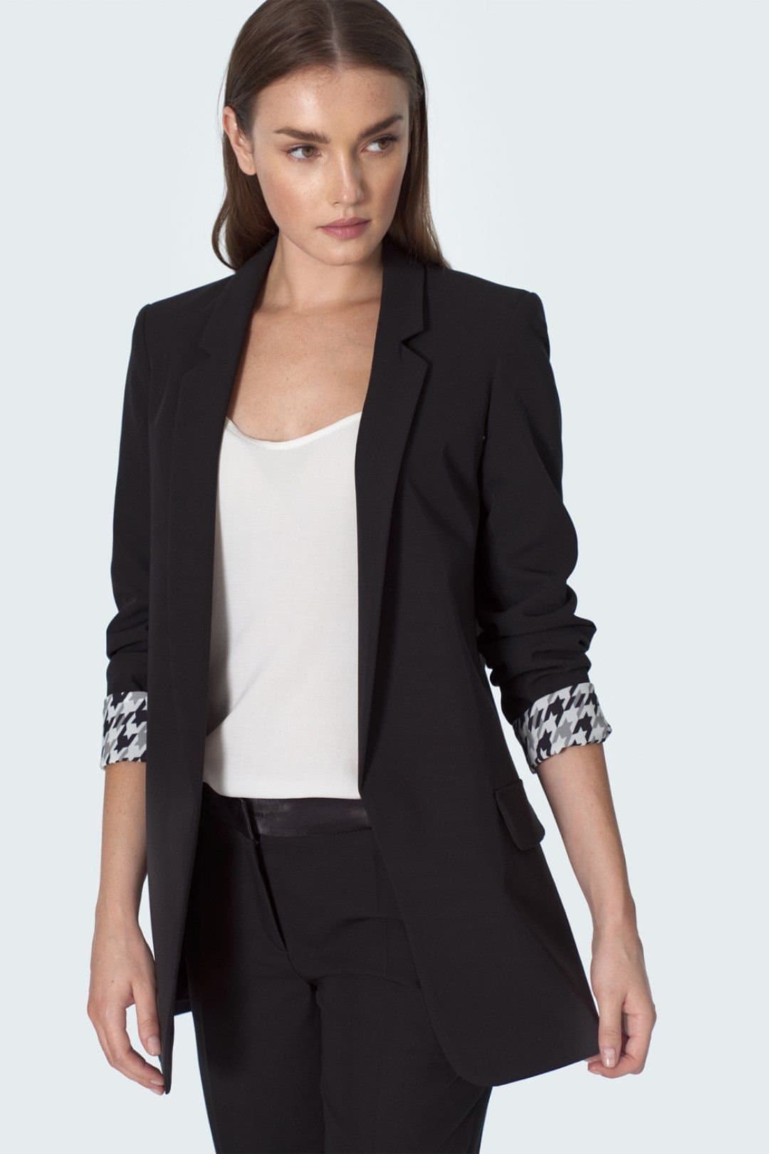Love Lace Love Lace Women's Tailored Blazer with Patterned Cuffs in Black