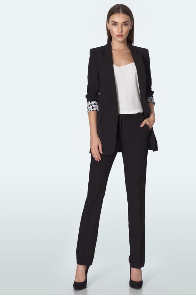 Love Lace Love Lace Women's Tailored Blazer with Patterned Cuffs in Black - 2