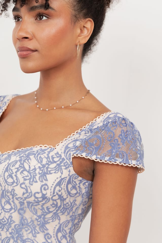 Maya Deluxe Maya Deluxe Women's Sweetheart Neck Lace Midaxi Dress in Light Blue - 3