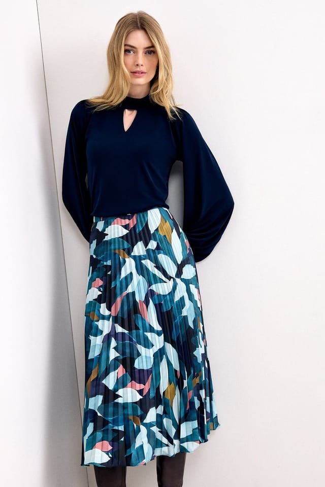 Phase Eight Phase Eight Women's Petite Ebony Printed Pleat Midi Skirt in Turquoise - 3