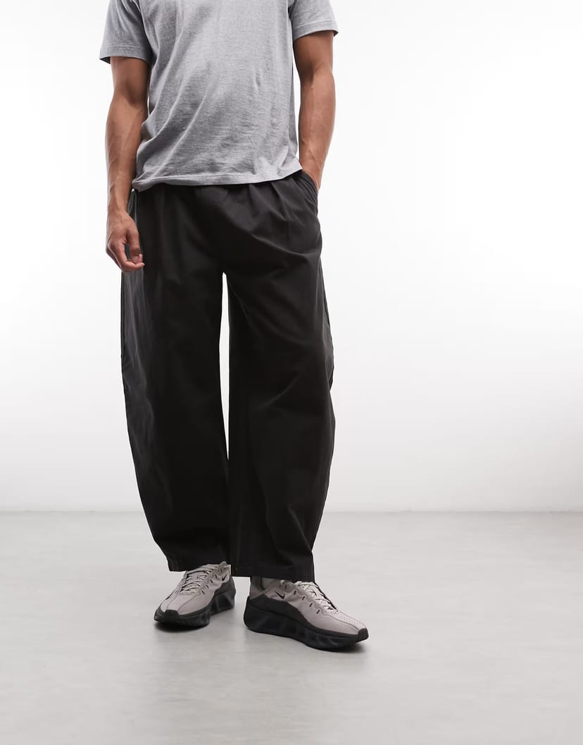 ASOS Weekday pull on barrel leg trousers in black - 1
