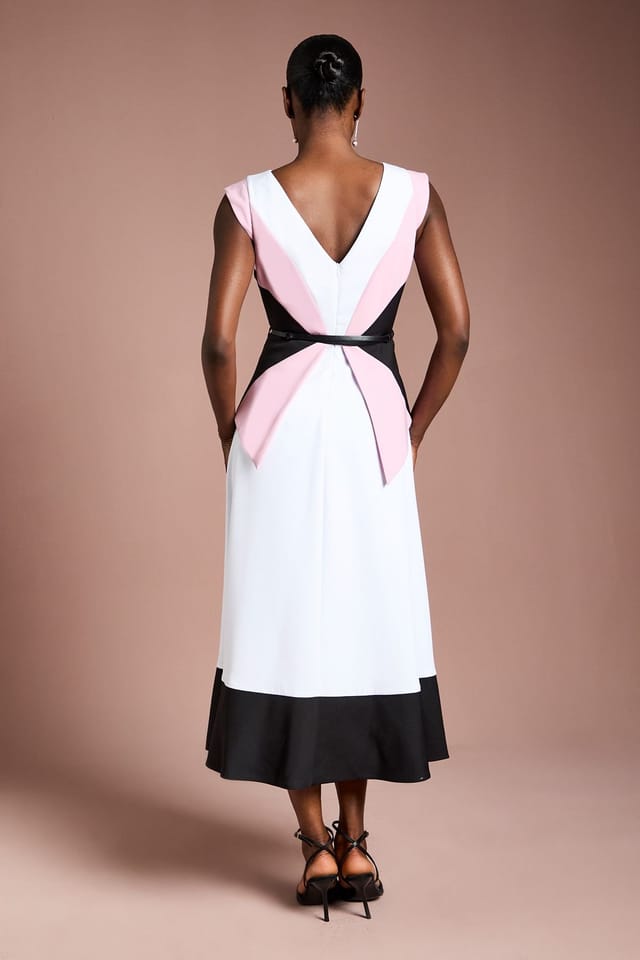Coast Coast Women's Colour Block Belted Crepe Midi Dress in Ivory - 3