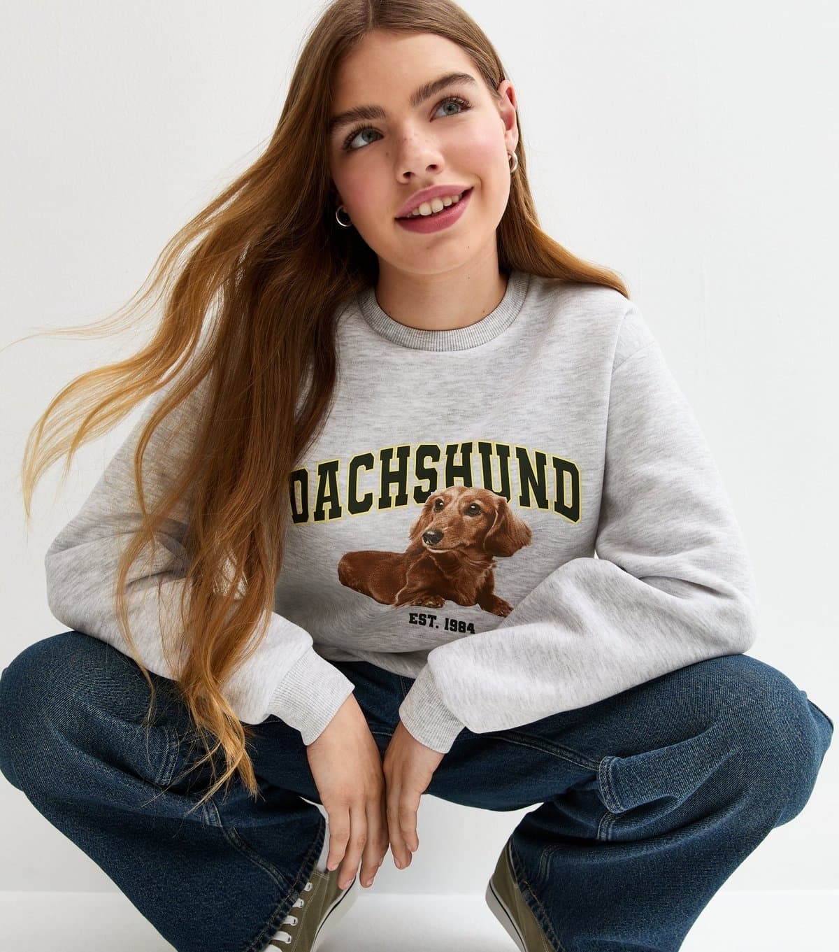New Look Girls' Grey Dachschund Print Sweatshirt New Look