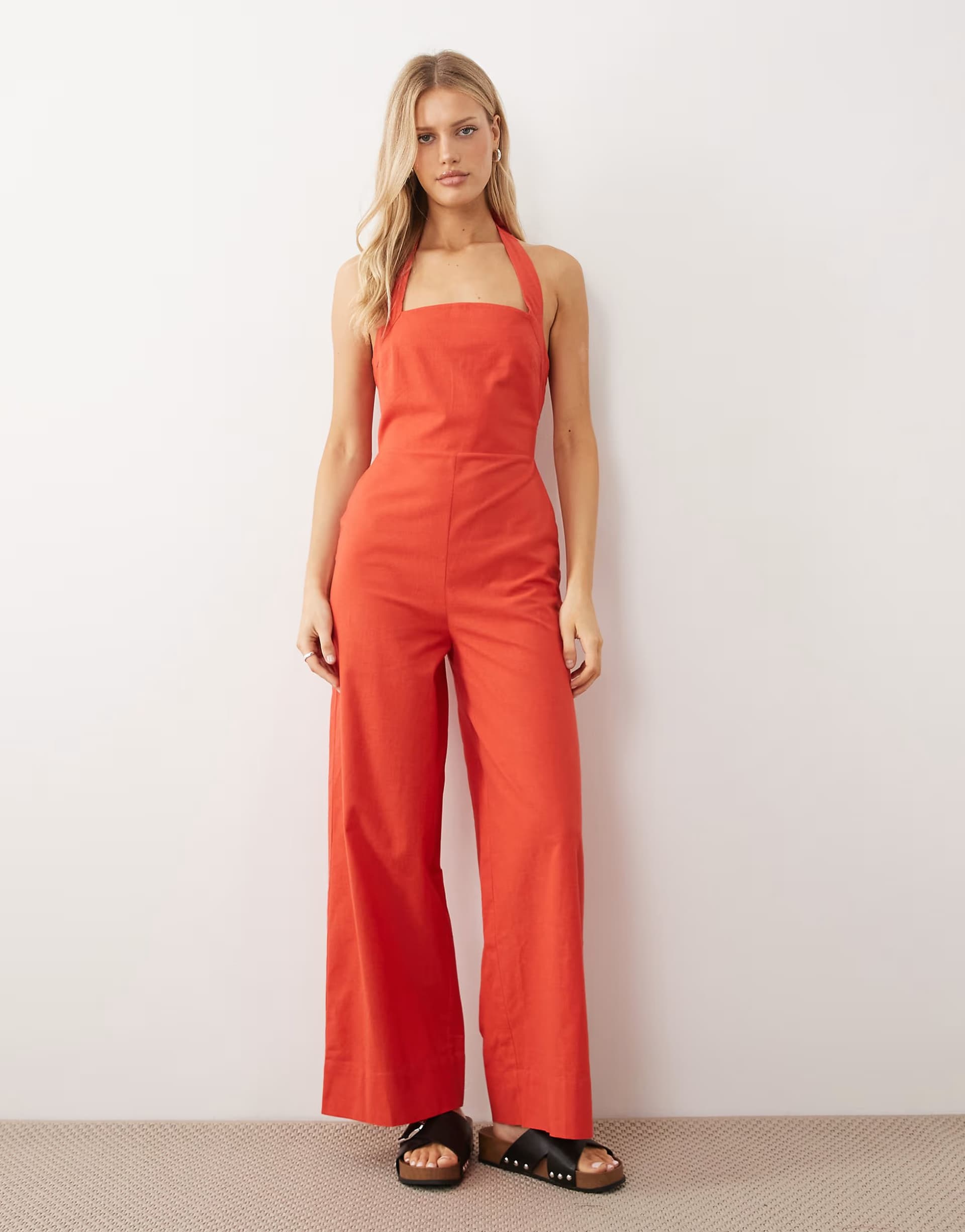 ASOS ASOS DESIGN halter neck jumpsuit in red