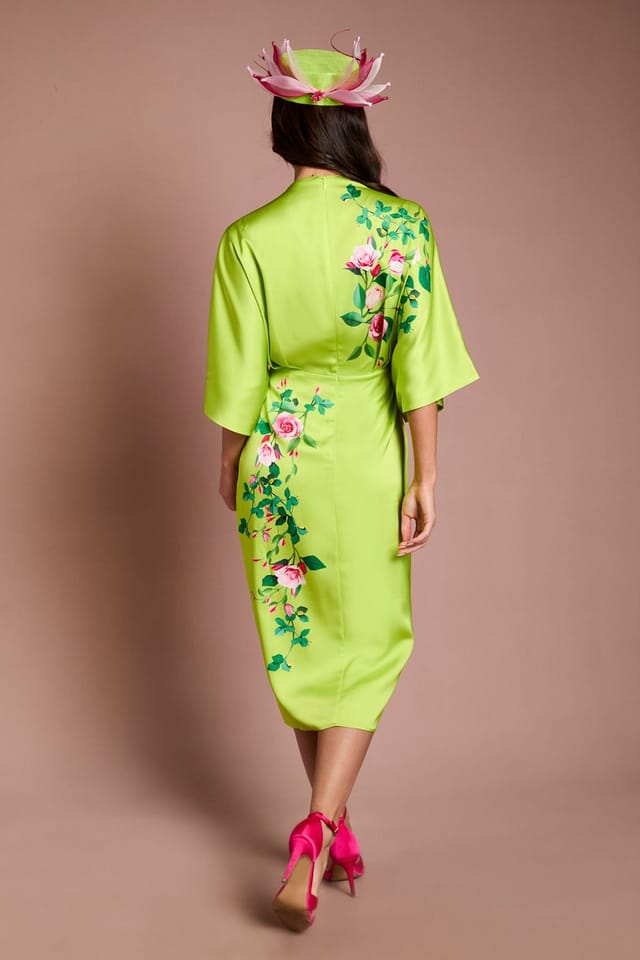 Coast Coast Women's Lisa Tan Printed Kimono Crepe Midi Dress in Lime - 3