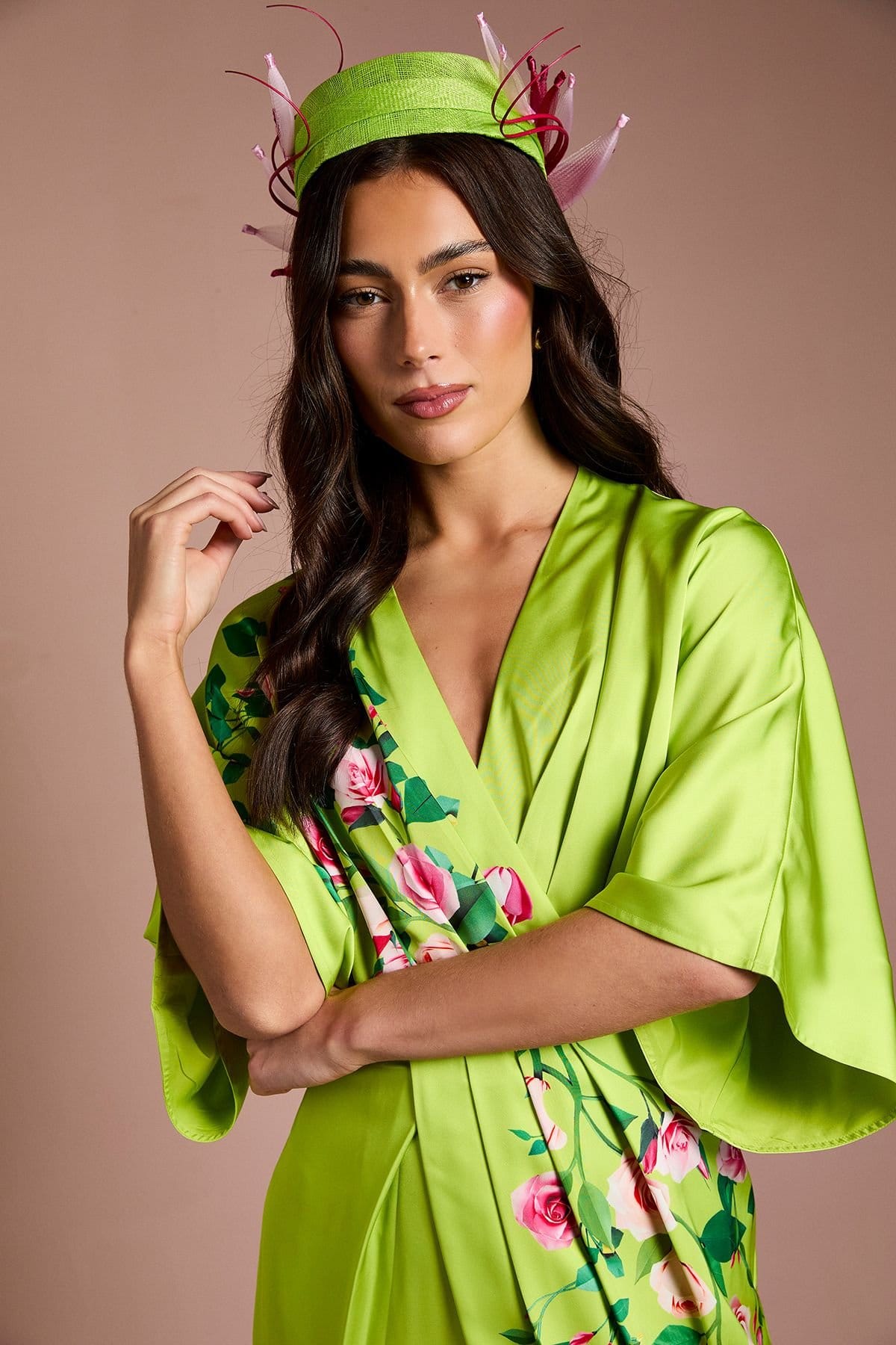 Coast Coast Women's Lisa Tan Printed Kimono Crepe Midi Dress in Lime - 4