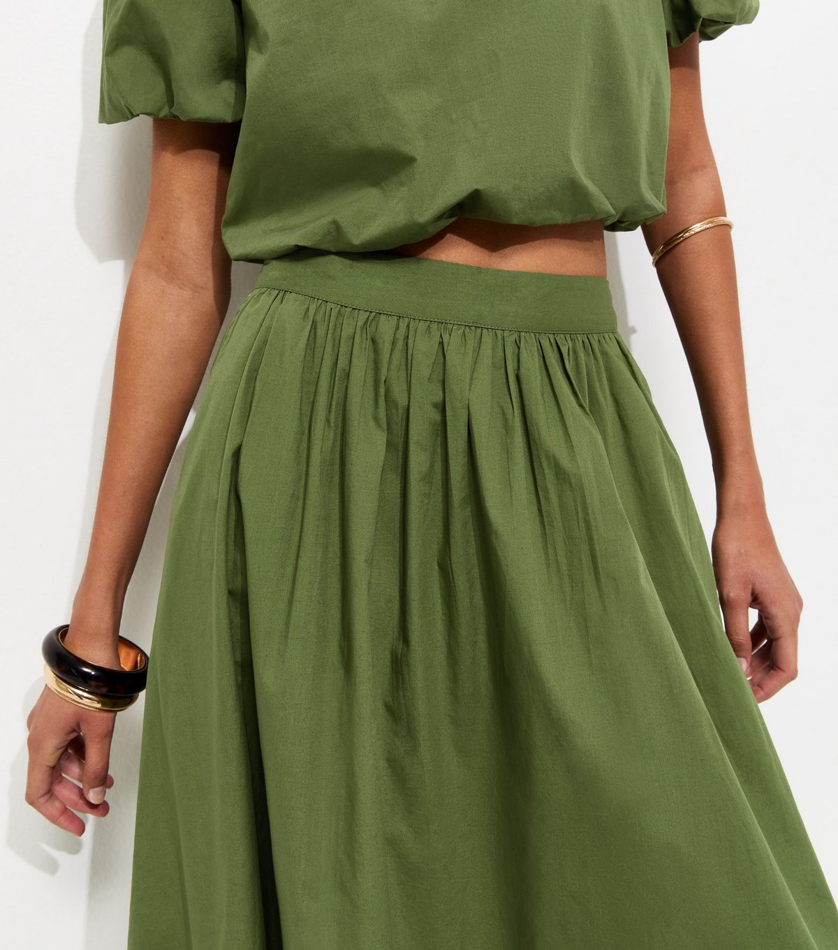 New Look Women's Dark Khaki Poplin Circle Skirt New Look - 3