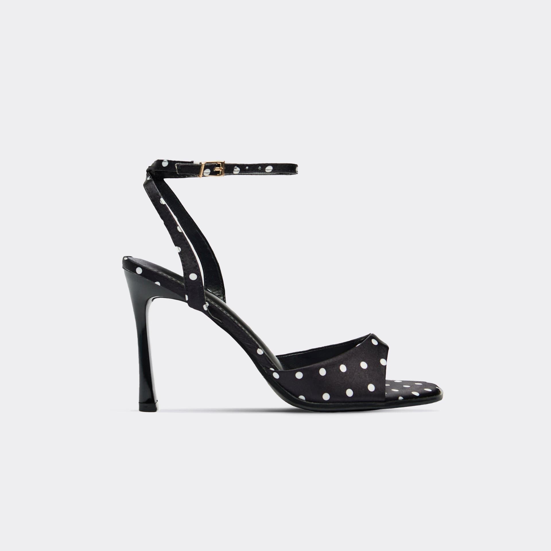 EGO EGO Black Satin Ankle Strap Peep Toe Heel