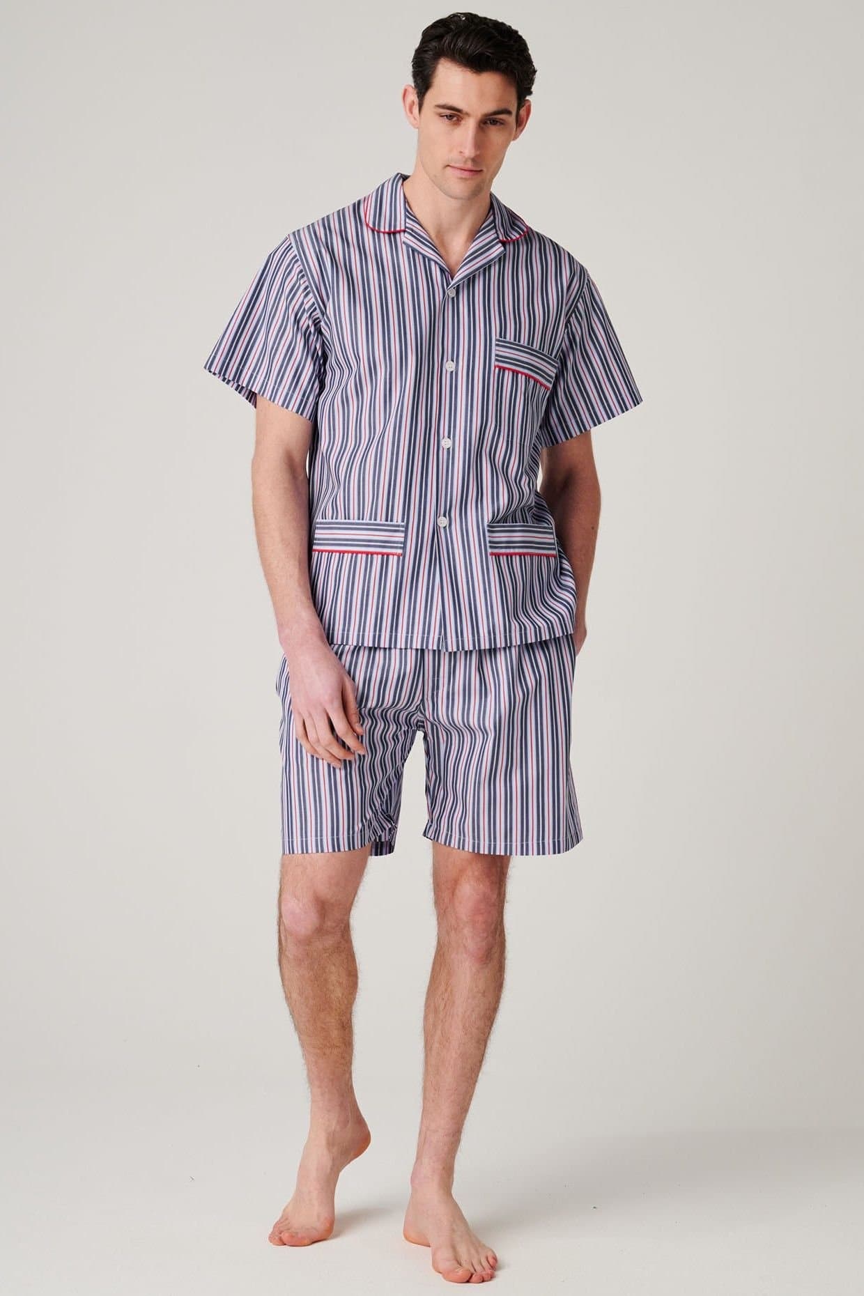 British Boxers British Boxers Men's "Red Pop Stripe" Crisp Cotton Short Pyjama Set
