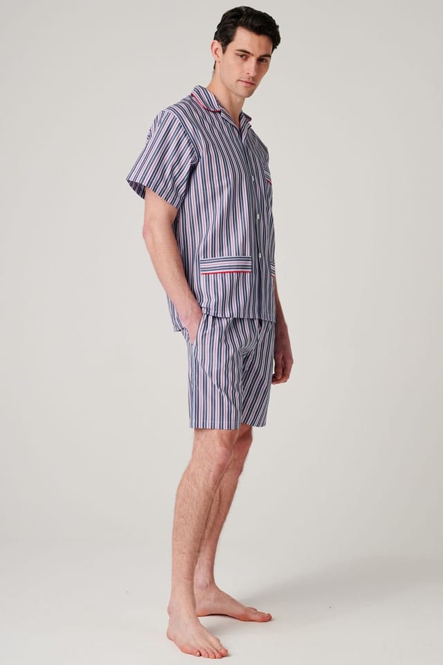 British Boxers British Boxers Men's "Red Pop Stripe" Crisp Cotton Short Pyjama Set - 2