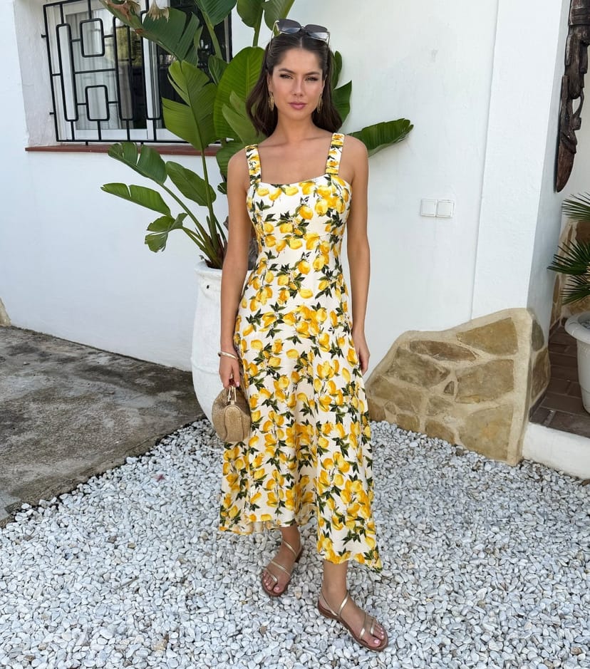 AX Paris Women's Lemon Print Ruched Strap Midi Dress AX Paris New Look - 1