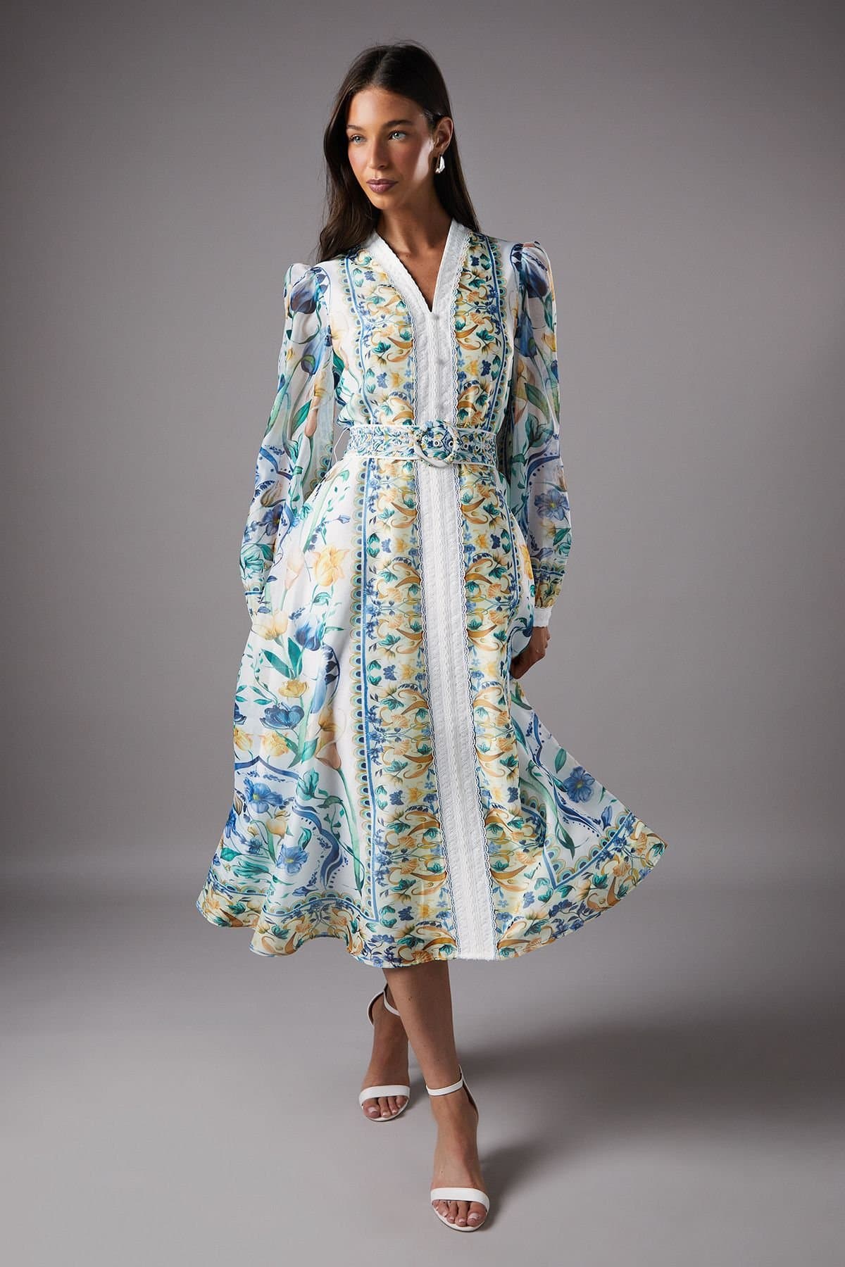 Coast Coast Women's Boarder Printed Organza Shirt Dress in White