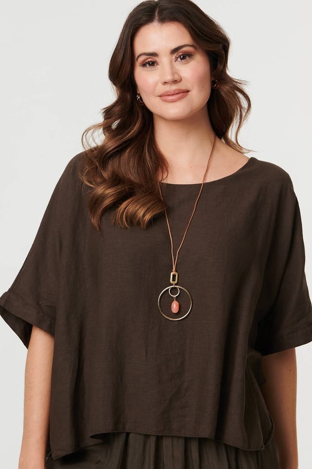 Izabel London Izabel London Women's Layered 1/2 Sleeve Relaxed Tunic Top in Brown - 2