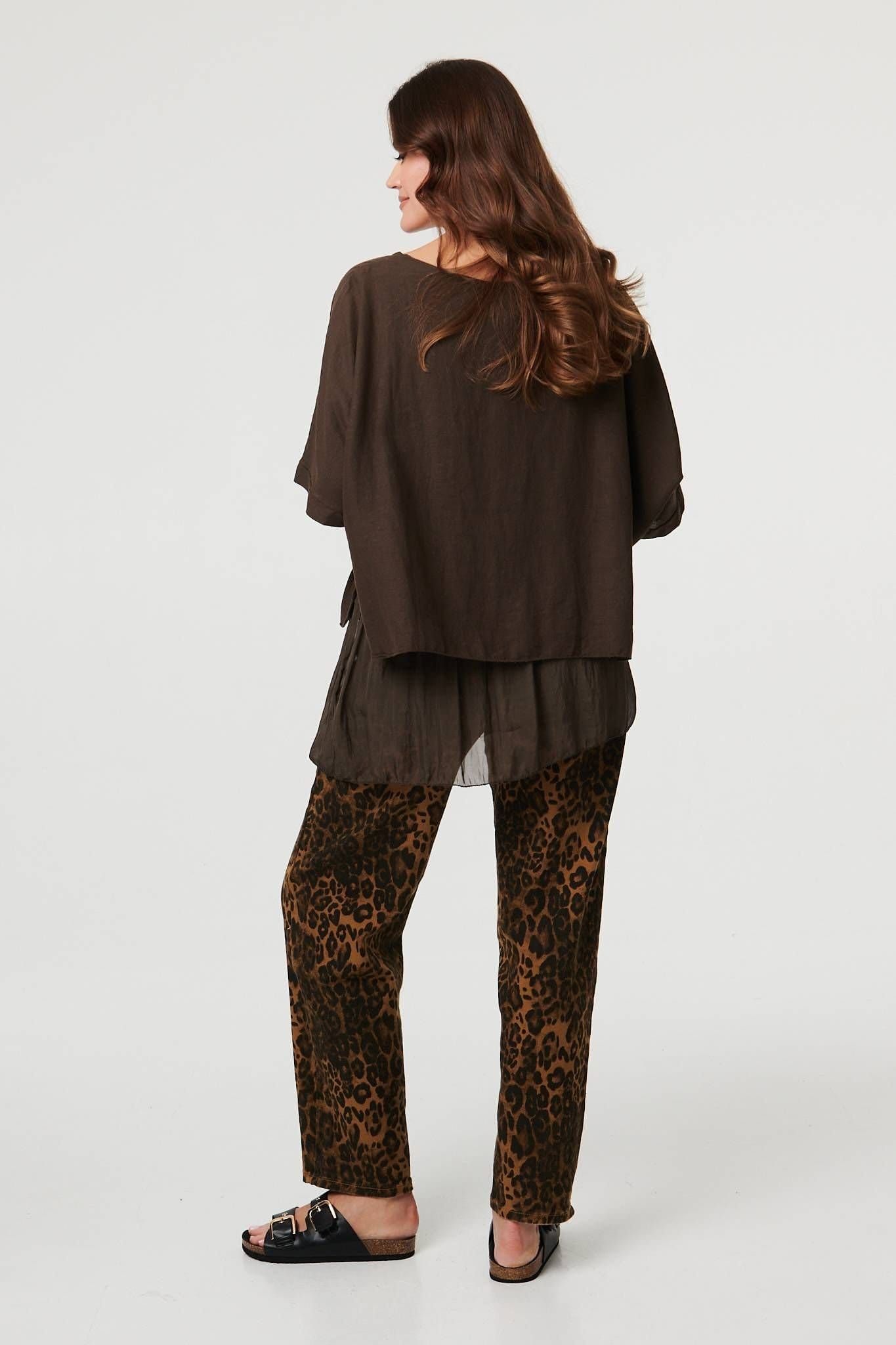 Izabel London Izabel London Women's Layered 1/2 Sleeve Relaxed Tunic Top in Brown - 4