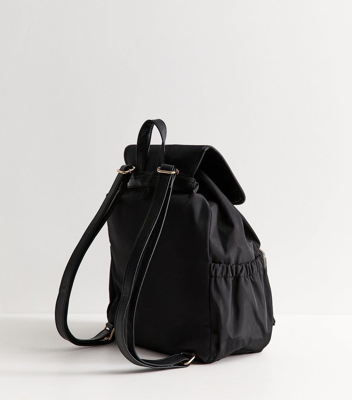 New Look Black Woven Double Pocket Drawstring Backpack School New Look - 4