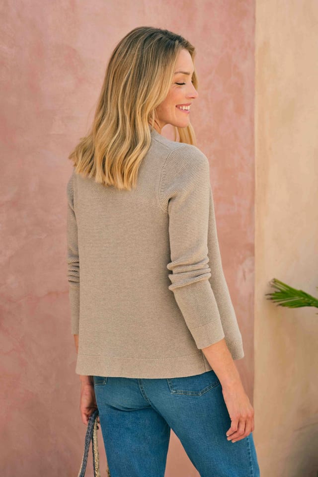 WoolOvers WoolOvers Women's V Neck Moss Stitch Cardi in Camel - 3