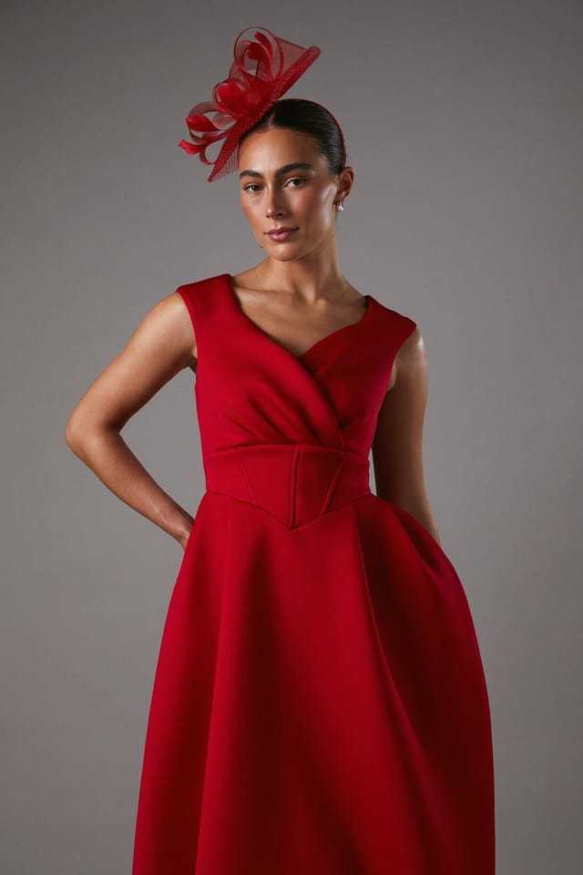 Coast Coast Women's Bardot Scuba Midi Dress in Red - 2