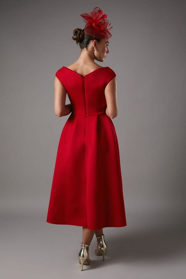 Coast Coast Women's Bardot Scuba Midi Dress in Red - 3