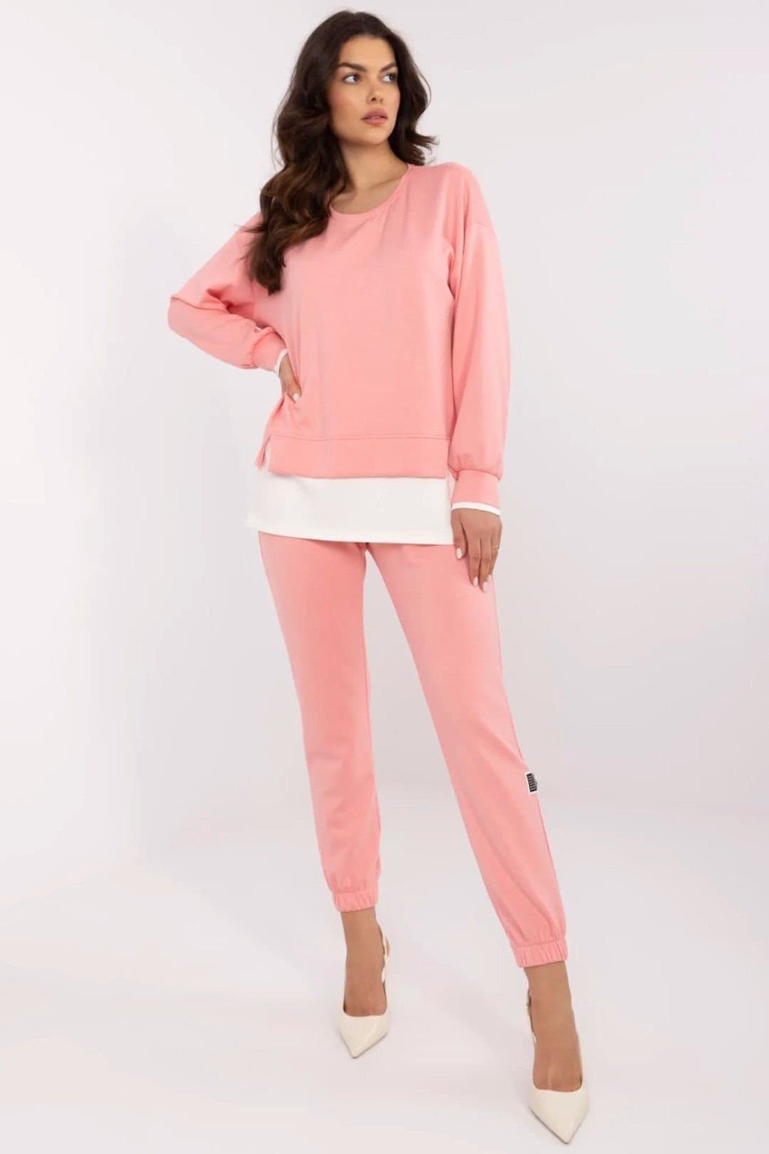 Love Lace Love Lace Women's Butter Soft Casual Tracksuit Set With Contrast in Pink