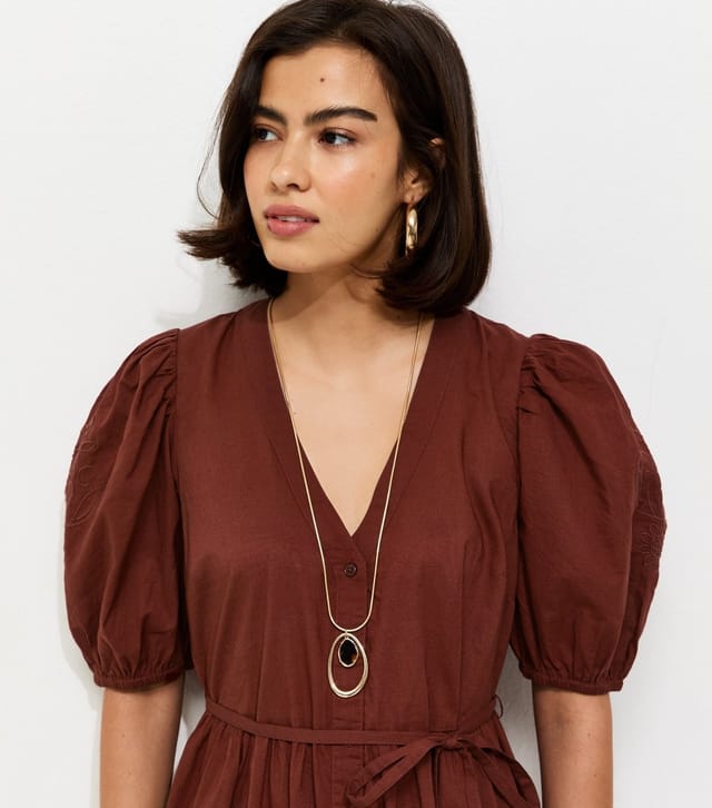 New Look Women's Dark Red Embroidered Smock Midi Dress New Look - 3