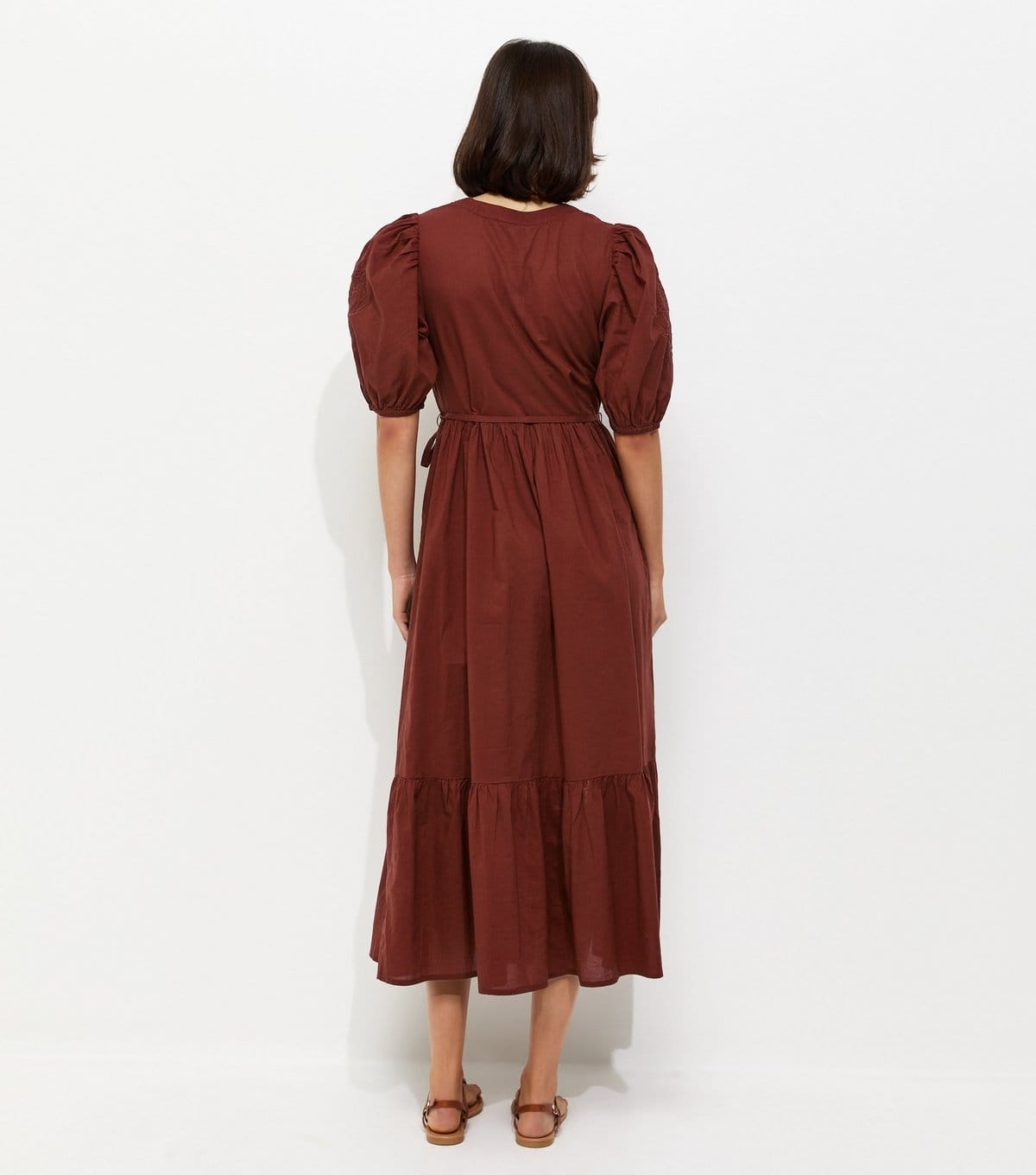 New Look Women's Dark Red Embroidered Smock Midi Dress New Look - 4
